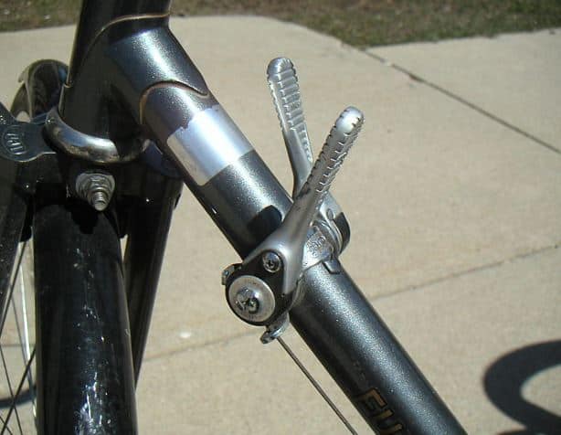 Are downtube shifters good? Installed downtube shifters close up
